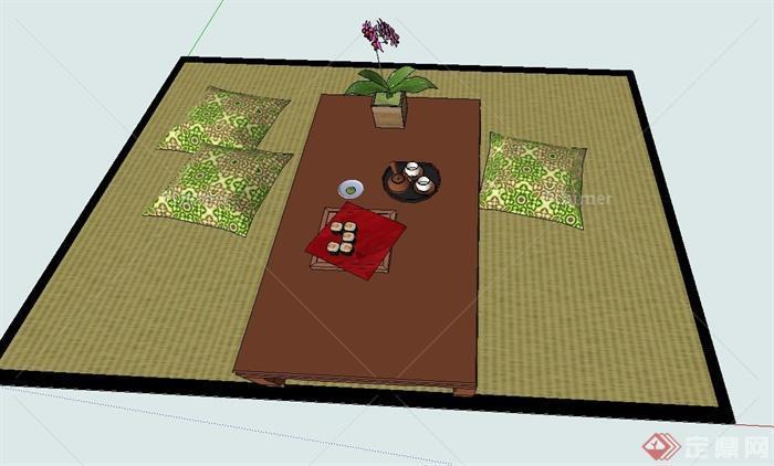 室内茶桌、地毯设计SU模型