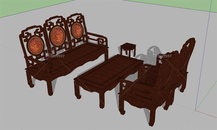 某现代中式风格客厅桌椅设计su模型[原创]