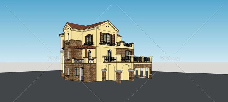 西班牙别墅B户型(81639)su模型下载