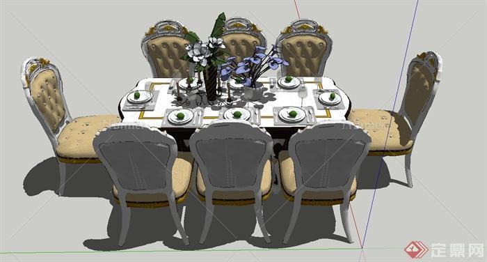 某欧式风格室内餐桌椅设计SU模型
