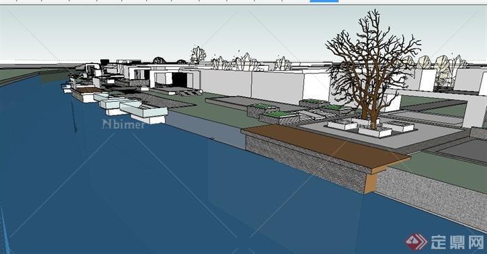 中式风格沿河景观设计su模型[原创]