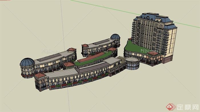 欧式办公楼、商业街区建筑设计su模型