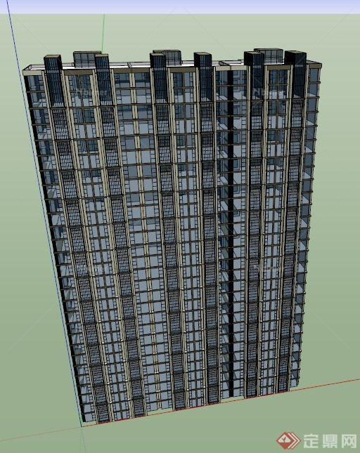 一栋现代住宅楼建筑设计SU模型