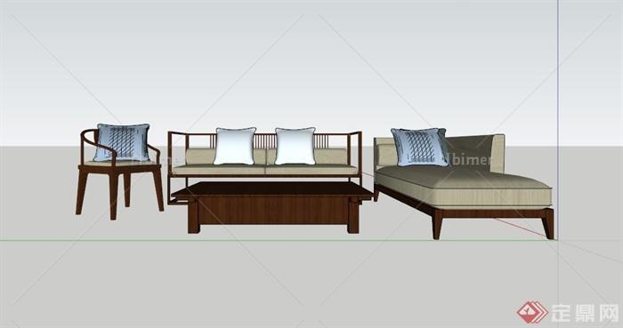 现代中式家具沙发组合SU模型