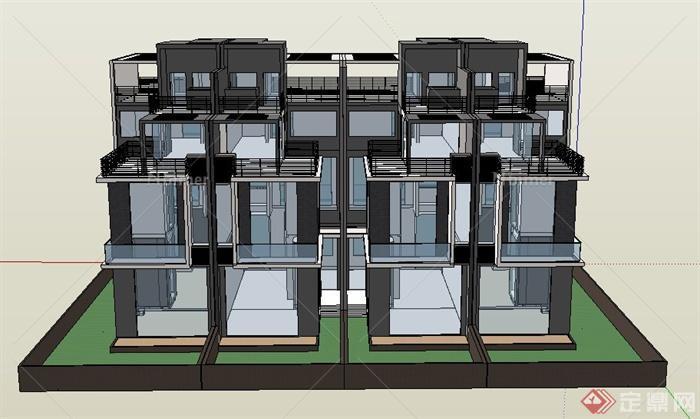 现代简约联排别墅住宅建筑设计su模型