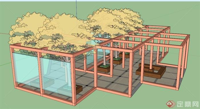 现代风格树池阵廊架设计su模型