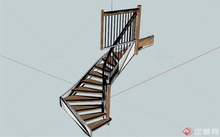 木制旋转楼梯SKP模型[原创]