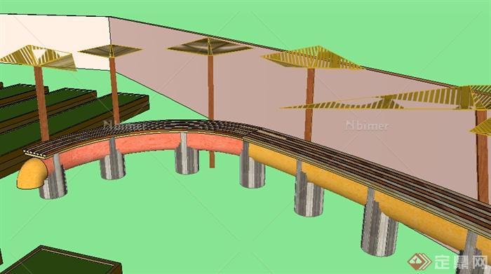 某室外特色条形座椅设计SU模型