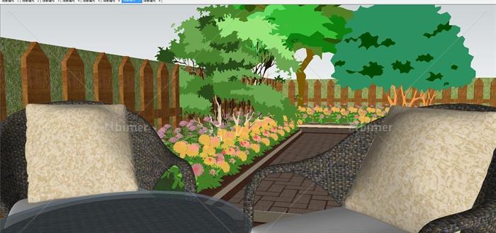 某现代风格别墅庭院花园景观规划设计SU模型[原创