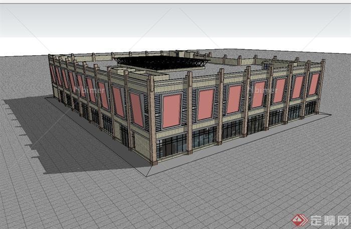 现代风格商场多层建筑设计su模型[原创]