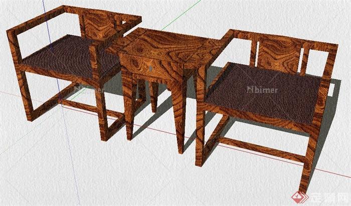 中式风格对谈桌椅su模型