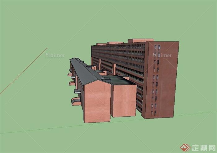 现代某学校两排链接教学楼建筑设计SU模型