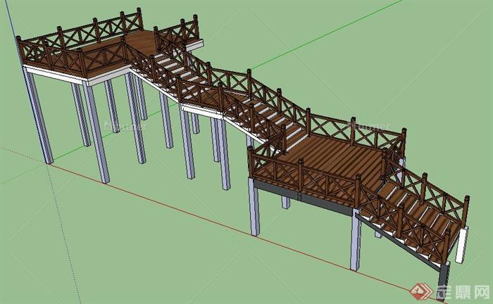 现代中式木栈道su模型