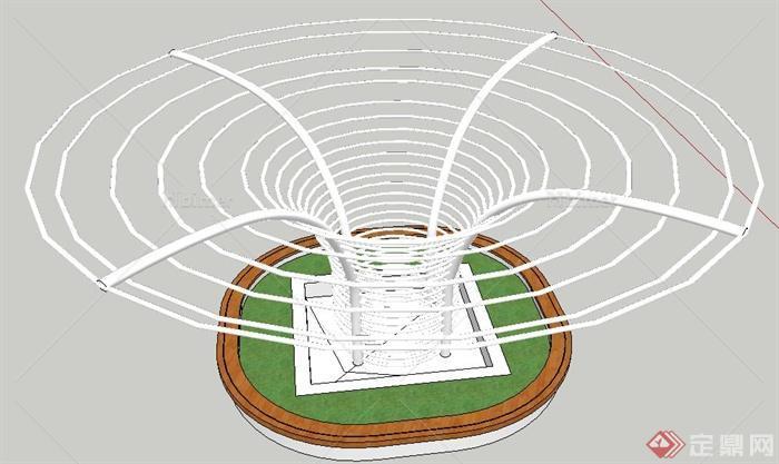 现代风格圆环形景观架设计su模型