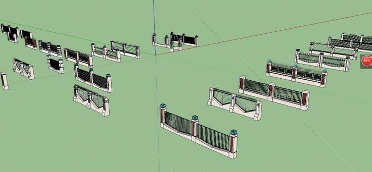 收集整理的各式围墙设计方案带SketchUp模型下载