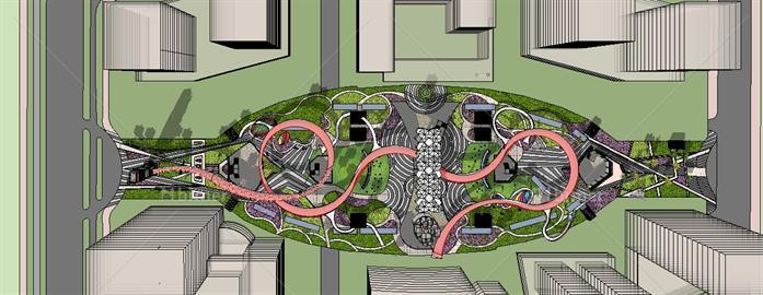 某城市市民休闲广场景观设计SU模型（飞龙观光走
