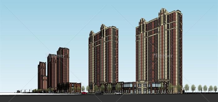某新古典风格北侧商业高层住宅楼建筑设计su模型