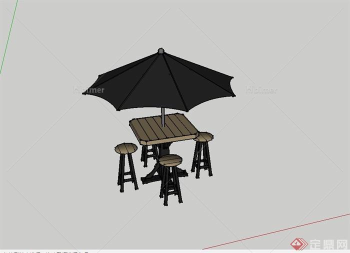 户外咖啡桌遮阳伞SU模型[原创]