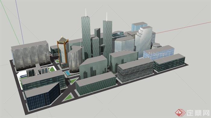 城市商务区建筑规划设计SU模型