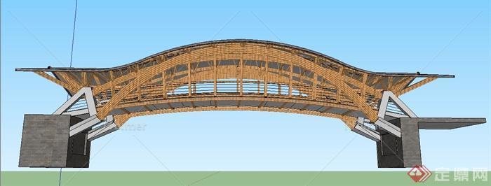 园林景观节点木质廊桥设计SU模型