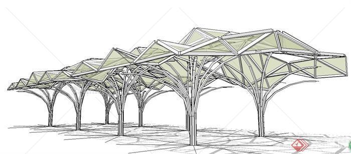 现代风格玻璃顶廊架设计su模型