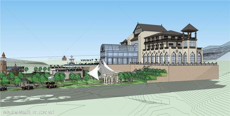 巴登山庄酒店设计草图大师SKETCHUP模型