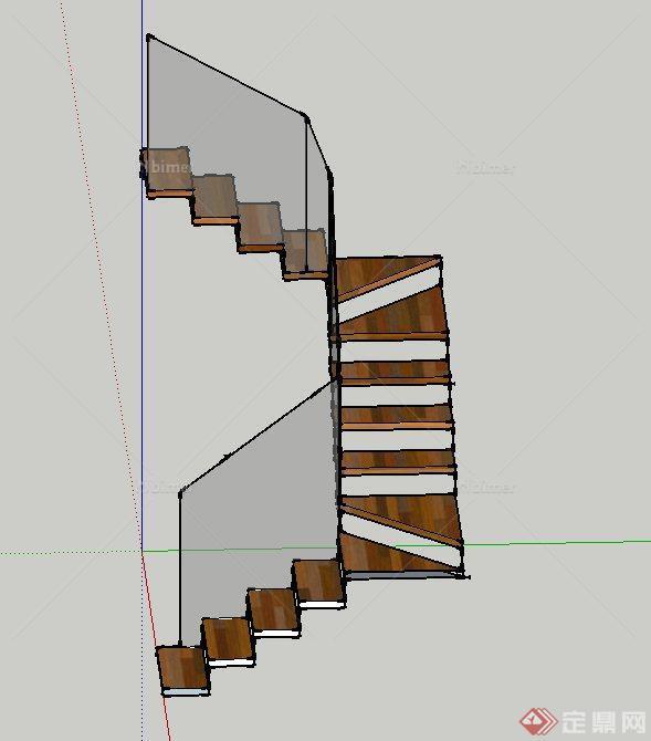 建筑节点玻璃木质旋转楼梯设计SU模型