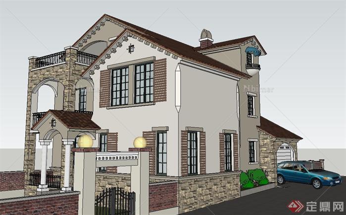 一个托斯卡纳风格小别墅建筑SU精致设计模型