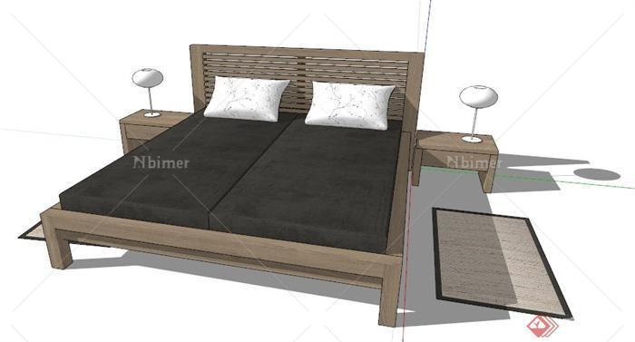 现代简约双人床及床头柜su模型