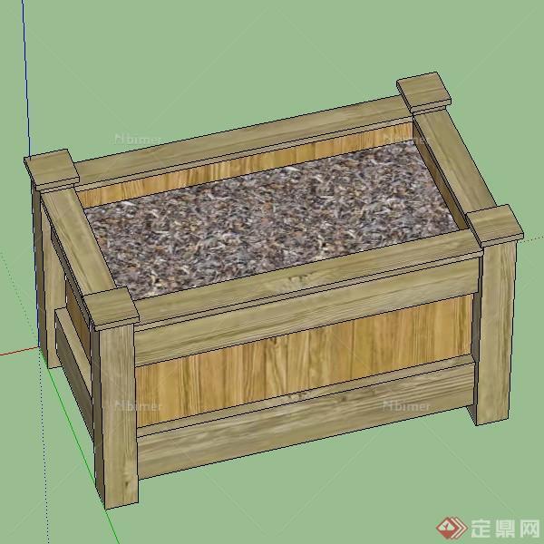 一个木制方体花钵设计的SU模型