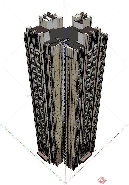 现代高层双拼住宅建筑设计SU模型