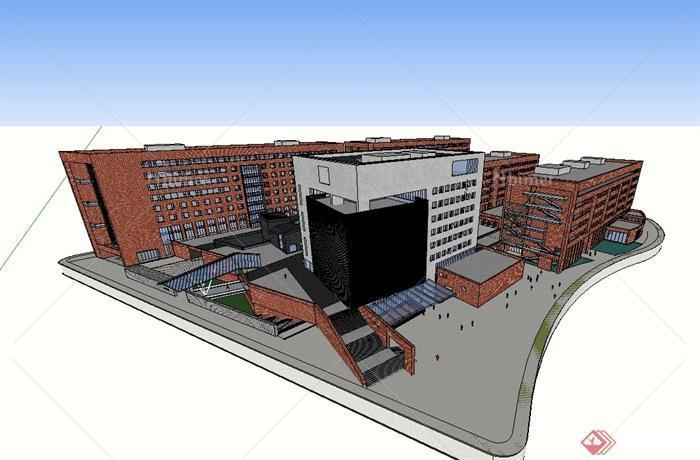 某现代风格大学新校区图书馆教学楼建筑设计su模