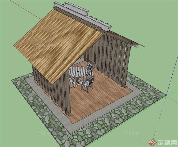 某坡屋顶木质凉亭设计SU模型