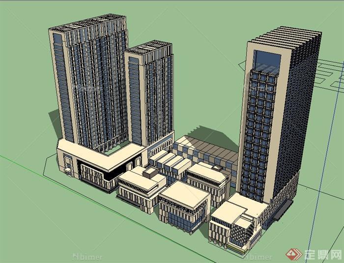 现代风格高层商业综合体酒店建筑设计su模型[原创