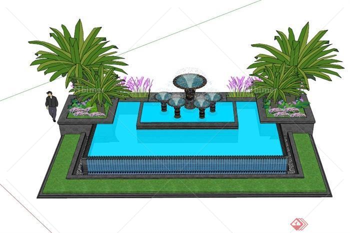 喷泉水池花池设计SU模型