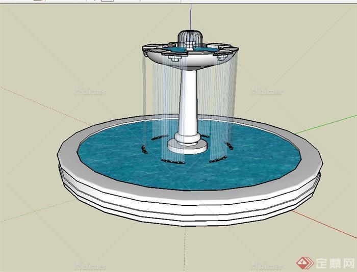 现代风格圆形水景喷泉设计SU模型[原创]