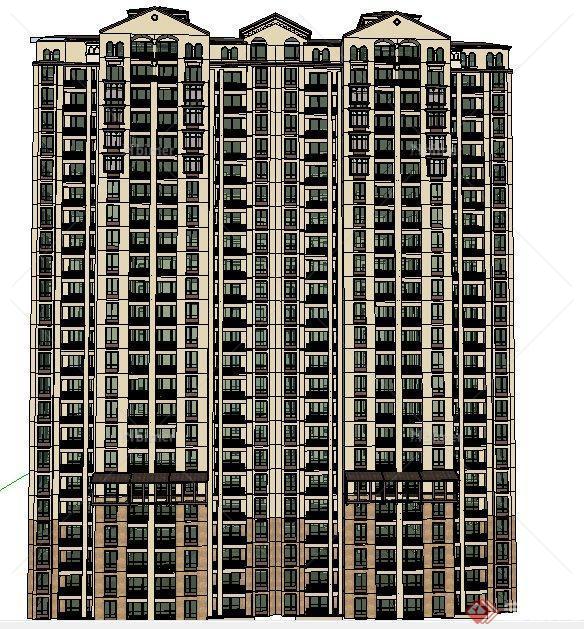 简欧风格高层公寓住宅楼建筑设计su模型