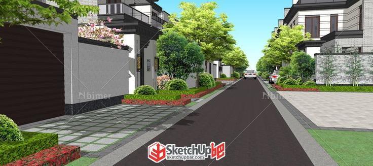 分享一套新中式别墅建筑加景观模型