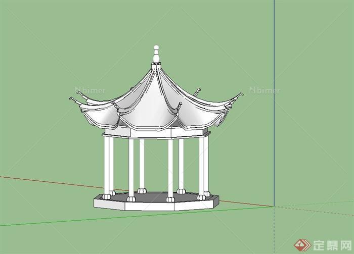 某庭院古典中式八角凉亭设计su模型[原创]