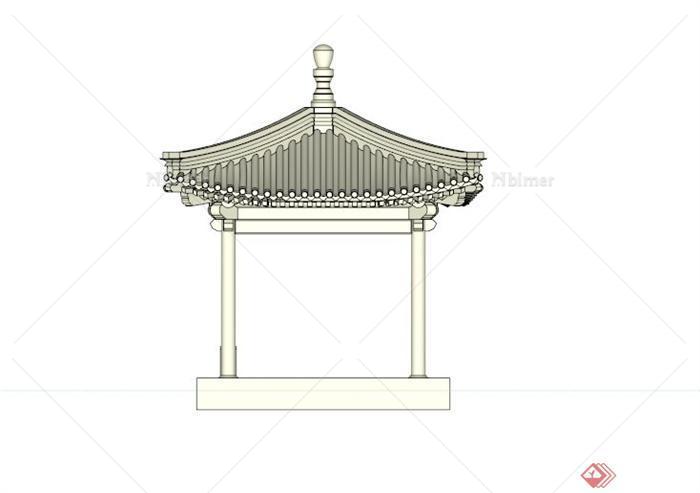 某古典中式四角亭子设计SU模型素材[原创]