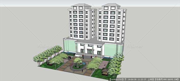 Sketch Up 精品模型---双塔式高层住宅及景观