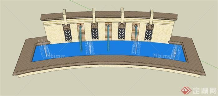 简约吐水墙设计SU模型