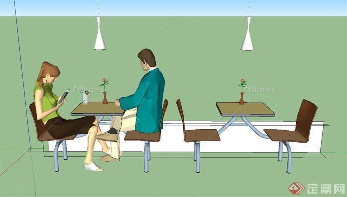现代室内两人餐桌椅设计SU模型