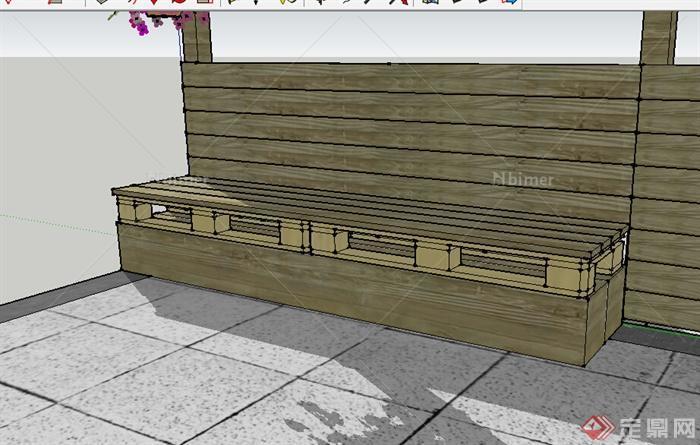 某木质长条坐凳设计SU模型素材