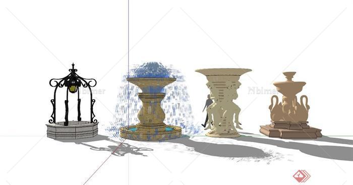 四个欧式水景喷泉设计SU模型