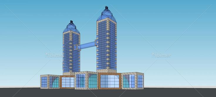 现代双塔式高层办公楼(80037)su模型下载