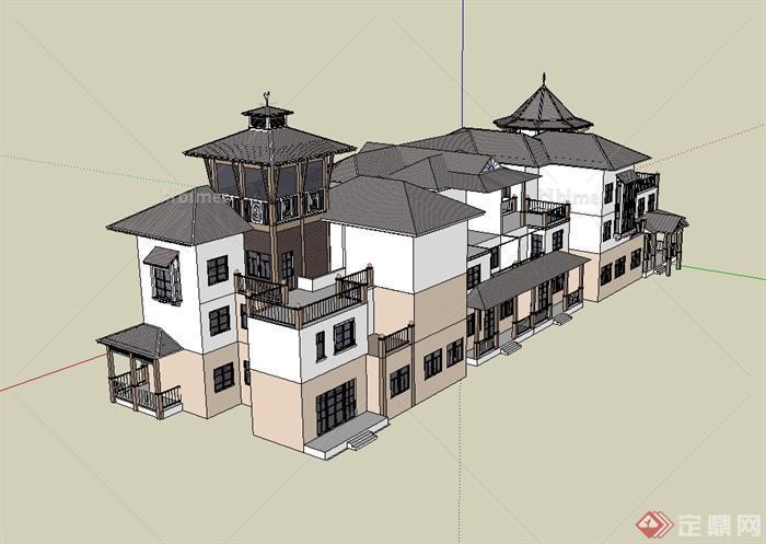 某欧式风格详细联排住宅别墅建筑设计su模型[原创