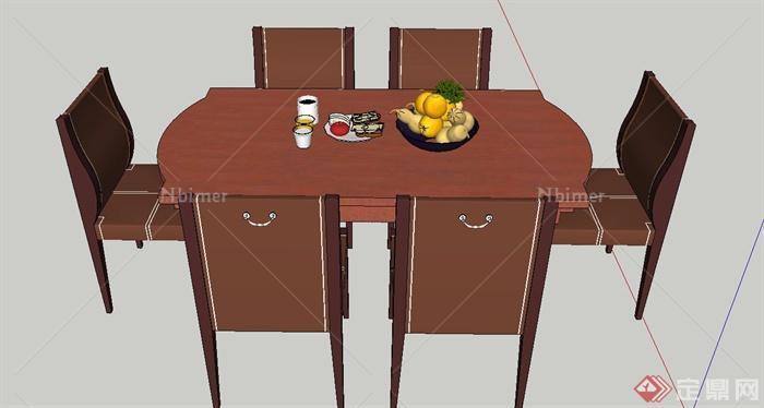 简欧风格室内六人餐桌椅设计SU模型