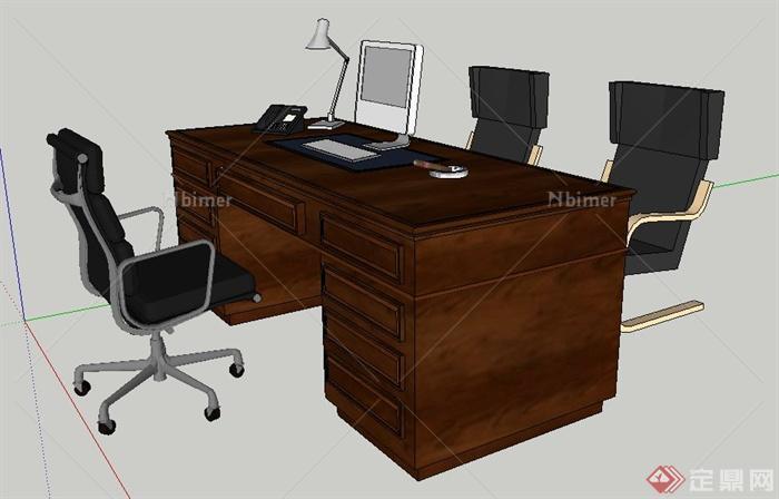 简约中式风格办公桌椅su模型