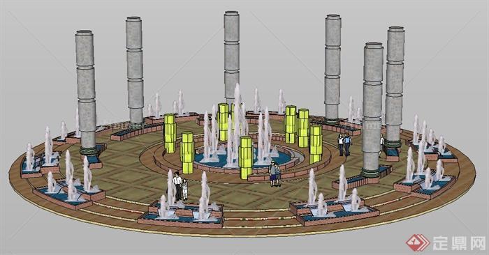 园林景观圆形喷泉水景su模型